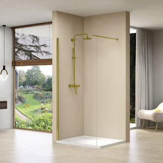 van Rijn Inloopdouche Van Rijn Products Vaste Wand 29-31 x 200 cm Helder Glas en Gouden Muurprofiel van Rijn