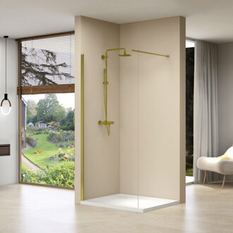 van Rijn Inloopdouche Van Rijn Products Vaste Wand 29-31 x 200 cm Helder Glas en Gouden Muurprofiel