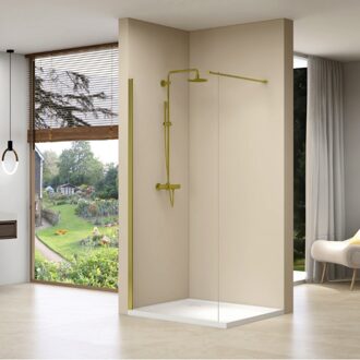 van Rijn Inloopdouche Van Rijn Products Vaste Wand 49-51 x 200 cm Helder Glas en Gouden Muurprofiel