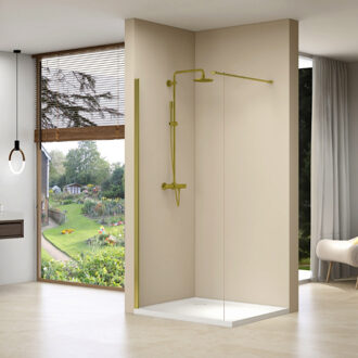 van Rijn Inloopdouche Van Rijn Products Vaste Wand 59-61x200 cm Helder Glas Stabilisatiestang en Gouden Muurprofiel van Rijn