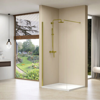 van Rijn Inloopdouche Van Rijn Products Vaste Wand 77-79 x 200 cm Helder Glas Stabilisatiestang en Gouden Muurprofiel van Rijn