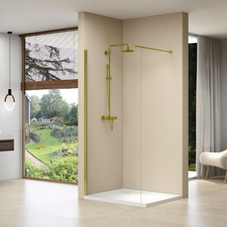 van Rijn Inloopdouche Van Rijn Products Vaste Wand 87-89 x 200 cm Helder Glas Stabilisatiestang en Gouden Muurprofiel van Rijn