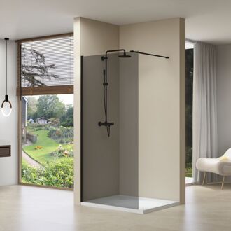 van Rijn Inloopdouche Van Rijn ST01 100x200 cm Rookglas 8 mm Met Stabilisatiestang Mat Zwart