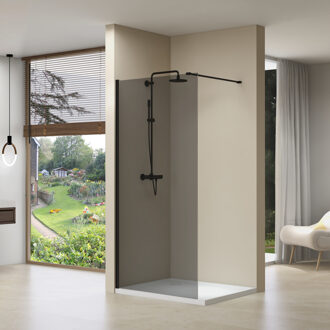 van Rijn Inloopdouche Van Rijn ST01 120x200 cm Rookglas 8 mm Met Stabilisatiestang Mat Zwart