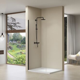 van Rijn Inloopdouche Van Rijn ST01 40x200 cm Helder Glas 8 mm Zonder Stabilisatiestang Mat Zwart