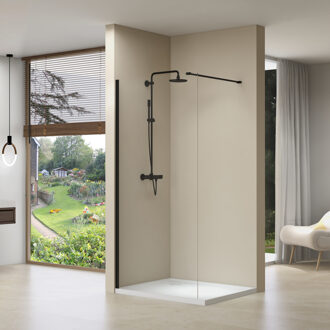 van Rijn Inloopdouche Van Rijn ST01 70x200 cm Helder Glas 8 mm Met Stabilisatiestang Mat Zwart