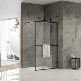 van Rijn Inloopdouche Van Rijn ST04 Met Handdoekstang 120x200 cm 8 mm Helder Glas Zwart