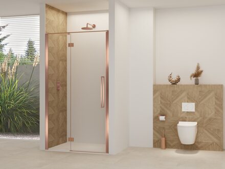 van Rijn Nisdeur Van Rijn Products ST07 Aan Vast Deel 110x200 cm 8 mm Helder Glas Incl. Beslag, Greep en Stabilisatiestang Geborsteld Koper