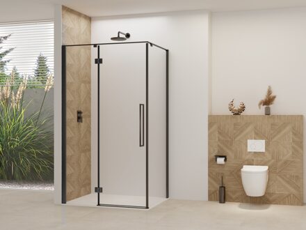 van Rijn Nisdeur Van Rijn Products ST07 Voor Hoekcabine 100x200 cm 8 mm Helder Glas Incl. Beslag, Greep en Stabilisatiestang Mat Zwart