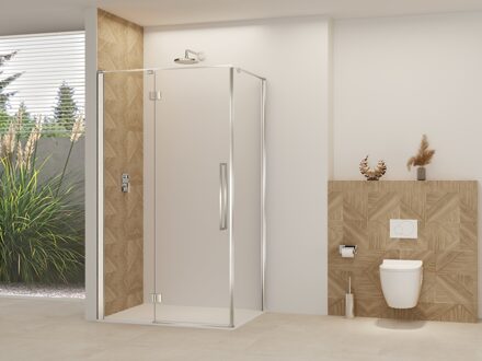 van Rijn Nisdeur Van Rijn Products ST07 Voor Hoekcabine 110x200 cm 8 mm Helder Glas Incl. Beslag, Greep en Stabilisatiestang Geborsteld RVS