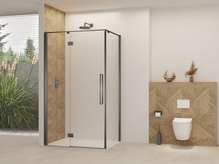 van Rijn Nisdeur Van Rijn Products ST07 Voor Hoekcabine 140x200 cm 8 mm Helder Glas Incl. Beslag, Greep en Stabilisatiestang Geborsteld Gunmetal