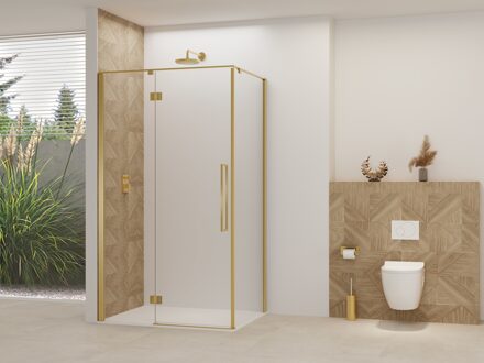 van Rijn Nisdeur Van Rijn Products ST07 Voor Hoekcabine 140x200 cm 8 mm Helder Glas Incl. Beslag, Greep en Stabilisatiestang Geborsteld Messing