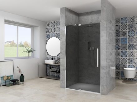 van Rijn Nisdeur Van Rijn Products ST08 Draaideur 2-Delig 100x200 cm 8 mm Rookglas Incl. Muurprofiel, Greep en Stabilisatiestang Chroom