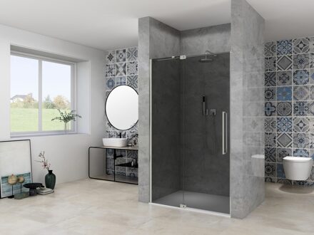 van Rijn Nisdeur Van Rijn Products ST08 Draaideur 2-Delig 120x200 cm 8 mm Rookglas Incl. Muurprofiel, Greep en Stabilisatiestang RVS