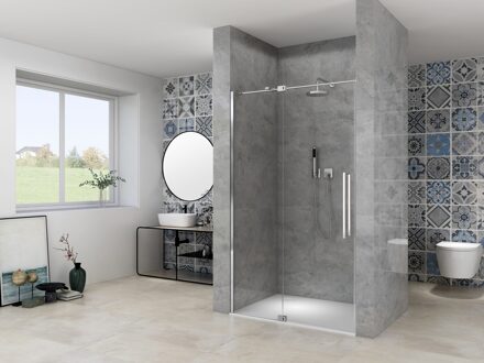 van Rijn Nisdeur Van Rijn Products ST08 Draaideur 2-Delig 130x200 cm 8 mm Helder Glas Incl. Muurprofiel, Greep en Stabilisatiestang Chroom