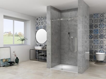 van Rijn Nisdeur Van Rijn Products ST08 Draaideur 2-Delig 140x200 cm 8 mm Helder Glas Incl. Muurprofiel, Greep en Stabilisatiestang RVS