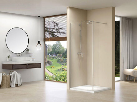 van Rijn Products ST01 Vaste wand - 100x200cm - helder glas - dikte 8mm - met haaks deel - links en rechts ST01600100CH Chroom