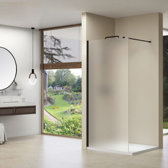 van Rijn Products ST01 Vaste wand - 98x200cm - gesatineerd glas - dikte 8mm - muurprofiel - stabilisatiestang - zwart ST01ZW100PRGS