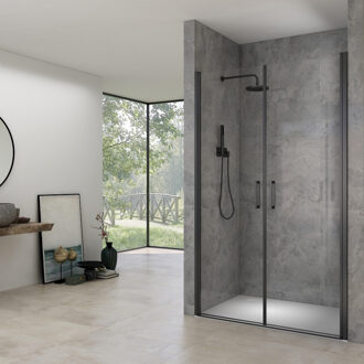 van Rijn Products ST02 Saloondeur - 90x200cm - incl glasbehandeling - incl muurprofiel - zwart ST0240090ZW Zwart gepolijst