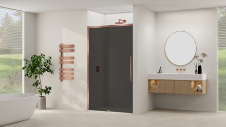 van Rijn Schuifdeur Van Rijn Products ST09 Aan Vast Deel 120x200 cm 8 mm Rookglas Softclose Incl. Beslag Geborsteld Koper