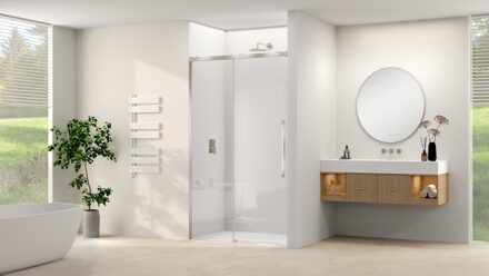 van Rijn Schuifdeur Van Rijn Products ST09 Aan Vast Deel 160x200 cm 8 mm Helder Glas Softclose Incl. Beslag en Greep Geborsteld RVS