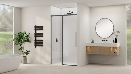 van Rijn Schuifdeur Van Rijn Products ST09 Aan Vast Deel 180x200 cm 8 mm Helder Glas Softclose Incl. Beslag en Greep Mat Zwart