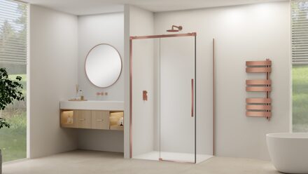 van Rijn Schuifdeur Van Rijn Products ST09 Voor Hoekcabine 120x200 cm 8 mm Helder Glas Softclose Incl. Beslag Geborsteld Koper