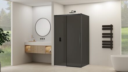 van Rijn Schuifdeur Van Rijn Products ST09 Voor Hoekcabine 140x200 cm 8 mm Rookglas Softclose Incl. Beslag en Greep Geborsteld Gunmetal