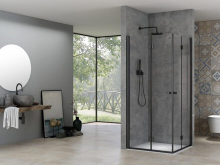 Van Rijn ST 02 Draai-Vouwcabine - helder glas - 90x90cm - zwart beslag - geborsteld messing ST0295090HEZW Messing geborsteld (goud)