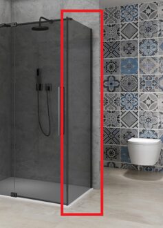 van Rijn Vaste Wand Van Rijn Products ST08 100x200 cm 8 mm Rookglas met Muurprofiel Mat Zwart tbv Hoekcabine