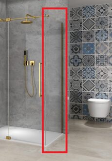 van Rijn Vaste Wand Van Rijn Products ST08 140x200 cm 8 mm Helder Glas met Muurprofiel Mat Messing tbv Hoekcabine