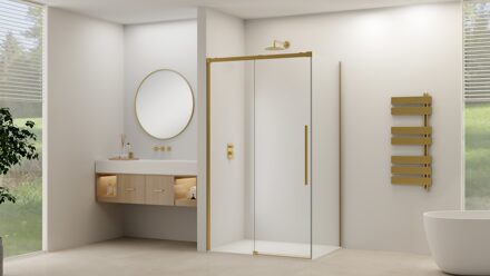 van Rijn Zijwand Van Rijn Products ST09 tbv Hoekcabine 100x200 cm 8 mm Helder Glas Incl. Beslag Geborsteld Messing