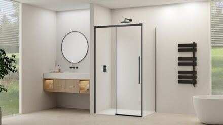 van Rijn Zijwand Van Rijn Products ST09 tbv Hoekcabine 120x200 cm 8 mm Helder Glas Incl. Beslag Mat Zwart