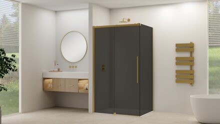 van Rijn Zijwand Van Rijn Products ST09 tbv Hoekcabine 90x200 cm 8 mm Rookglas Incl. Beslag Geborsteld Messing