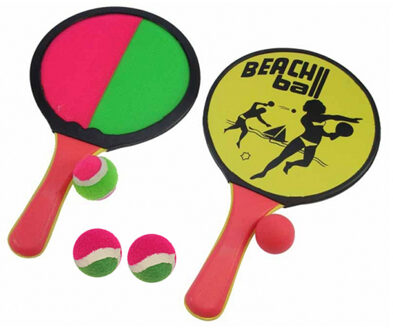 Vangbalspel / Beachball spel incl 4x ballen - roze/groen - strand speelgoed - Vang- en werpspel Multikleur