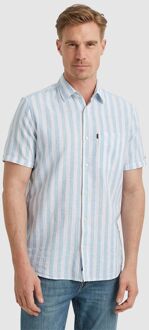 Vanguard Short Sleeve Overhemd Linnen Streep Lichtblauw - 3XL