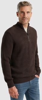 Vanguard Trui Half Zip Structuur Wolmix Bruin - 3XL,L,M,XL,XXL