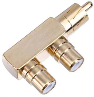 vanpower Copper Gold Plated RCA Male to 2 RCA Female Right Angle Audio Plug Splitter Adapter Converter Connector 45*22*12mm