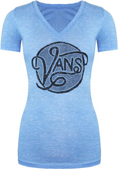 Vans Off The Wall Grafisch Logo V-Hals Korte Mouw Blauw Dames T-shirt VVZI9NM - maat