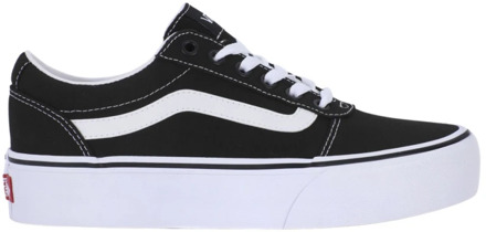 Vans Ward Platform Canvas Dames Sneakers - Black/White - Maat 41