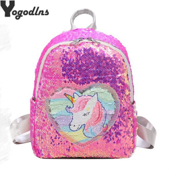 Variable color Sequins Unicorn Backpack Fashion Glitter School Book Bag Girls Cute Hologram Laser PU Leather Travel Mochila