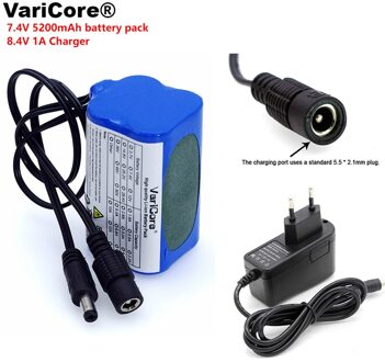 Varicore Beschermen 7.4 V 5200 Mah 8.4 V 18650 Li-Ion Batterij Fietsverlichting Hoofd Lamp Speciale Batterij dc 5.5Mm + 1A Charger