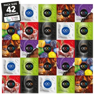 Variety Pack 1 - Assortimentsverpakking Met 42 Condooms In 7 Varianten Zwart, Transparant - 53 (omtrek 11-11,5 cm), 56 (omtrek 11,5-12 cm)