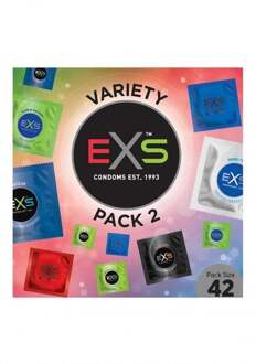Variety Pack 2 - Assortiment 42 Condooms 42 condooms Zwart, Transparant - 53 (omtrek 11-11,5 cm), 56 (omtrek 11,5-12 cm)