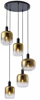 Vario Hanglamp Zwart Smoke Ø 50cm 5 Lichts Goud