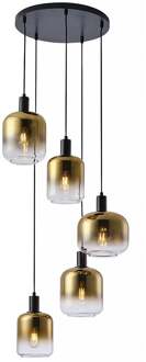 Vario Hanglamp Zwart Smoke Ø 50cm 5 Lichts Goud