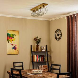 Various plafondlamp 4-lamps dennenhout zwart, donker hout