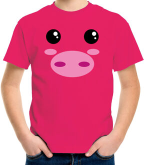 Varken gezicht funny verkleed t-shirt - roze - kinderen - dierenpak XS (110-116)