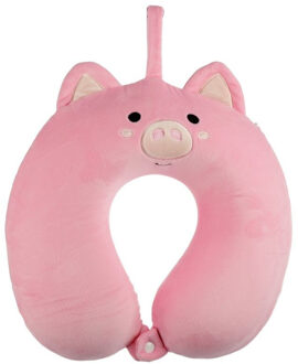 Varken knuffel kussen met ophanglus voor kinderen - Nekkussens Roze