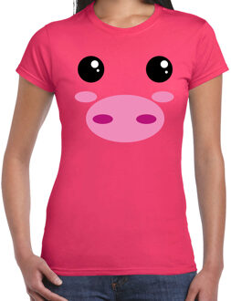 Varkens gezicht funny faces - verkleed t-shirt - roze - dames XS